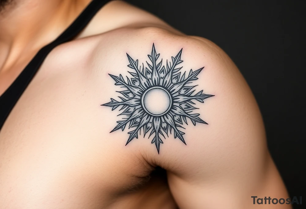 A sun in the form of a snow flake tattoo idea