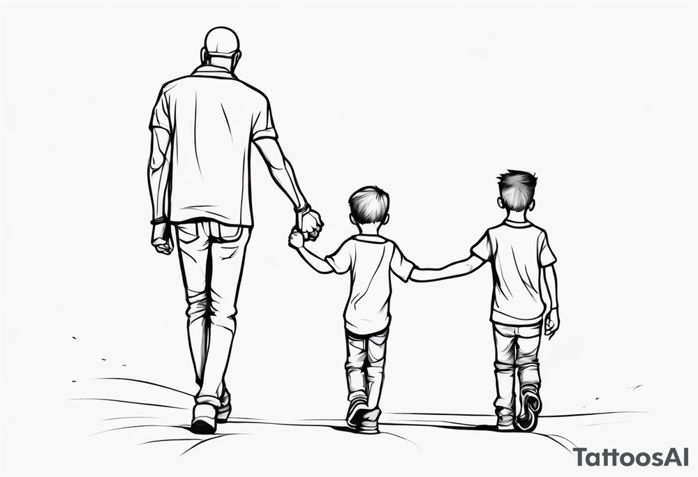 father and son walk away holding hands, one line tattoo idea