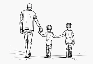 father and son walk away holding hands, one line tattoo idea