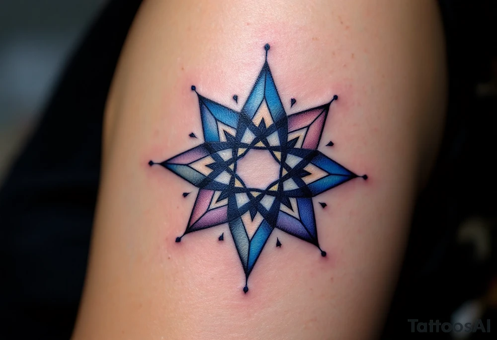 A navy blue eight-pointed star tattoo represents inner depth and personal truth. tattoo idea