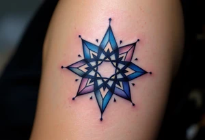 A navy blue eight-pointed star tattoo represents inner depth and personal truth. tattoo idea