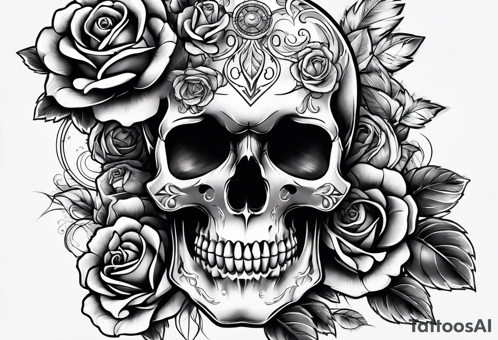 skull and roses tattoo idea