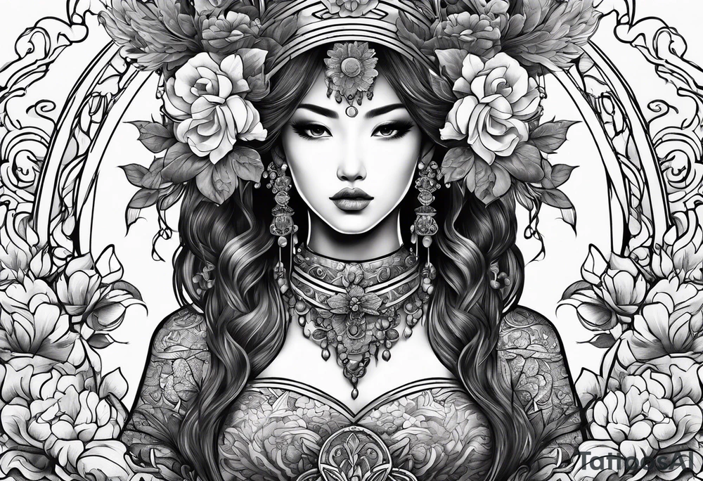 small ornate woman warrior floral  tattoo tattoo idea