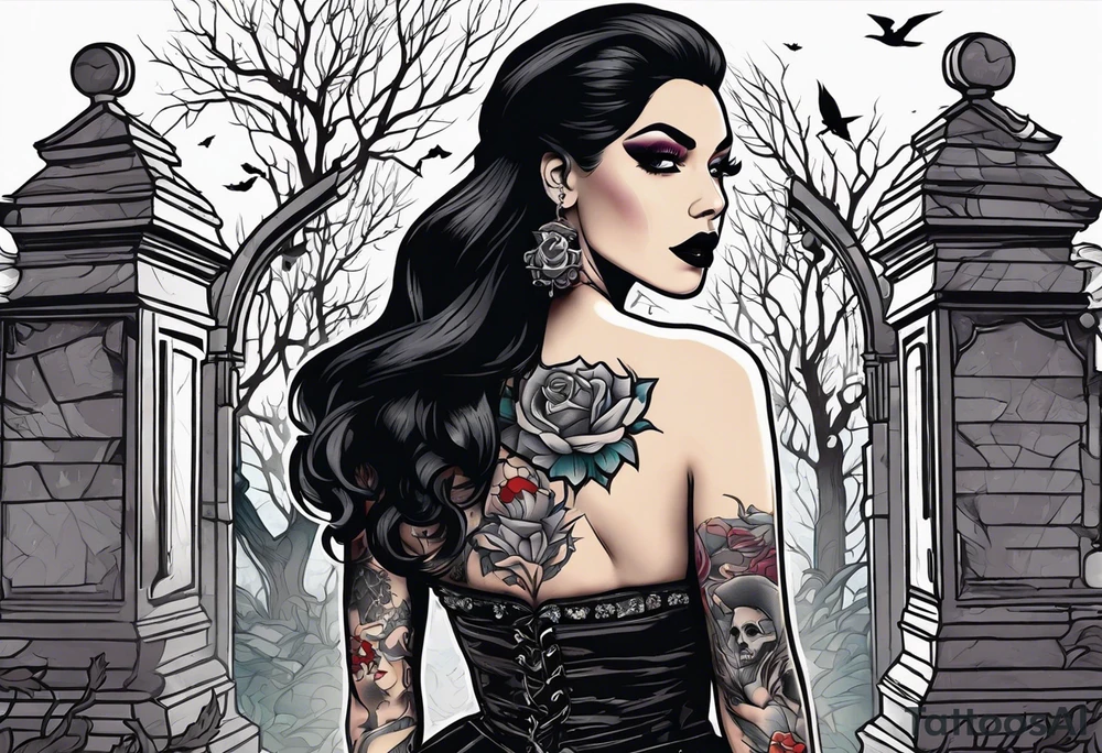 Woman walking out of a graveyard  leaving her old terrifying past behind her tattoo idea