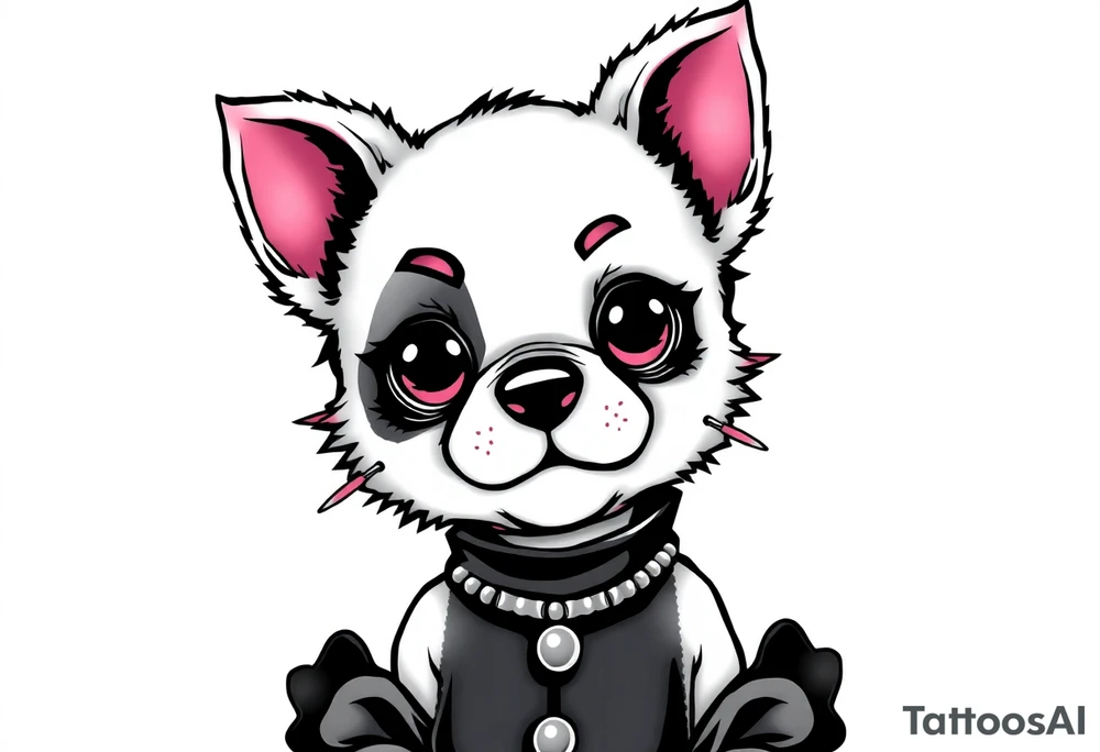 goth furry puppy girl with piercings on face and big boobs and big butt with black outfit on with pink hair tattoo idea
