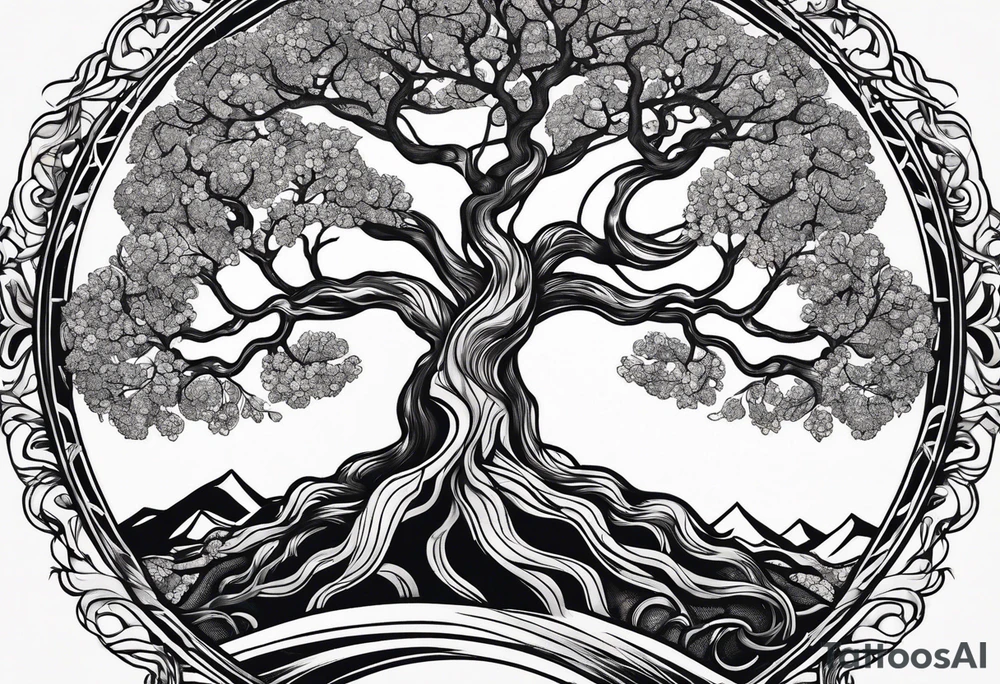 minimalistic Yggdrasil tree with no leaves tattoo idea