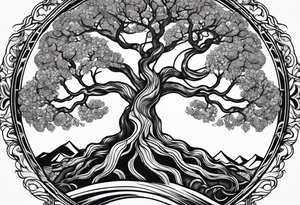 minimalistic Yggdrasil tree with no leaves tattoo idea