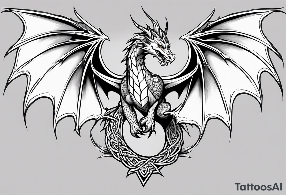 Celtic dragon flying downward tattoo idea