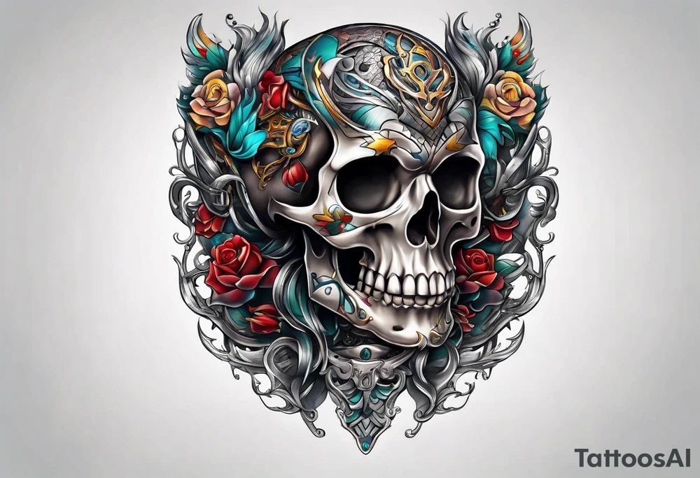 Tattoo in the neck of a skull freeing itself from human censorship. tattoo idea
