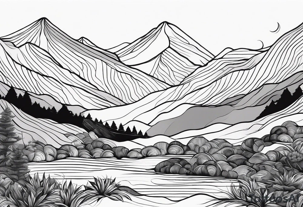 Line art minimalist sun mountain water simple 
Basic tattoo idea
