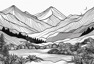 Line art minimalist sun mountain water simple 
Basic tattoo idea
