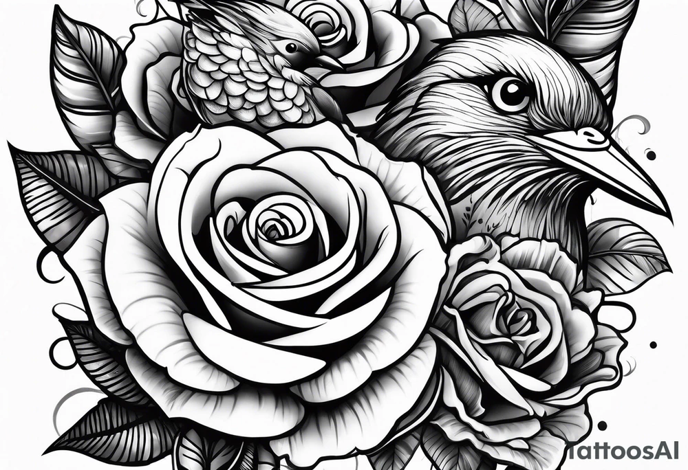 Birds and Roses head tattoo tattoo idea