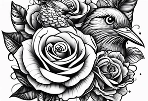 Birds and Roses head tattoo tattoo idea