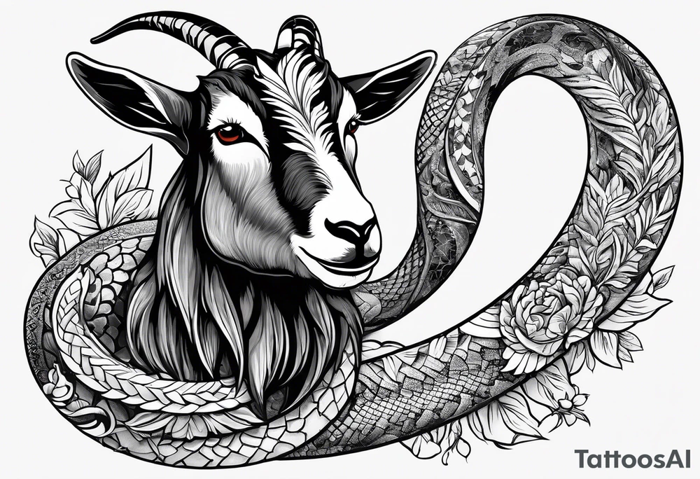 Image of a goat combined with a Snake. Snake tattoo idea