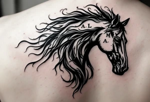 horse silhouette 
from the front which gallops towards us, with the 3 small letters discreetly integrated: M, A, L tattoo idea