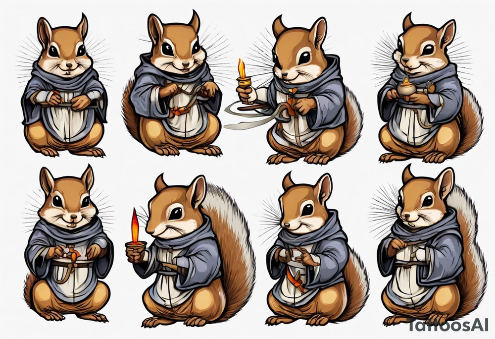 a squirrel dressed as a medieval monk tattoo idea