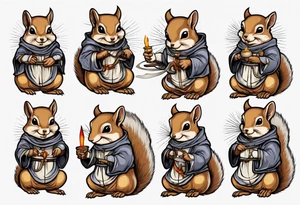 a squirrel dressed as a medieval monk tattoo idea