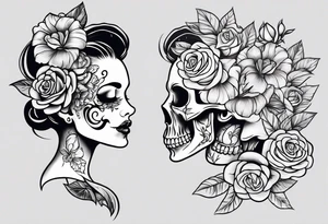neck tattoo stencil about pain and struggle in new school or polka trash style with flowers and/or skulls tattoo idea