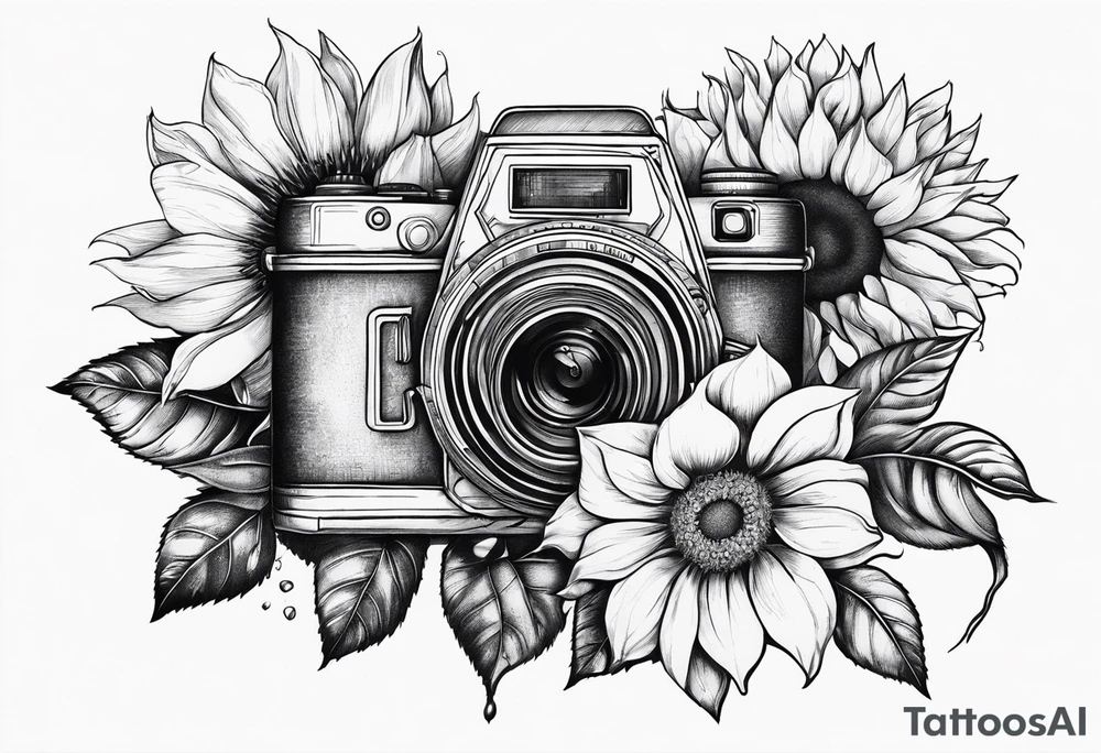 Flower : rose , sunflower, camera, book tattoo idea