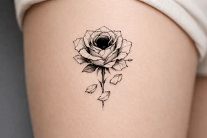 A single rose, petals cracked and falling, a dark void within. tattoo idea