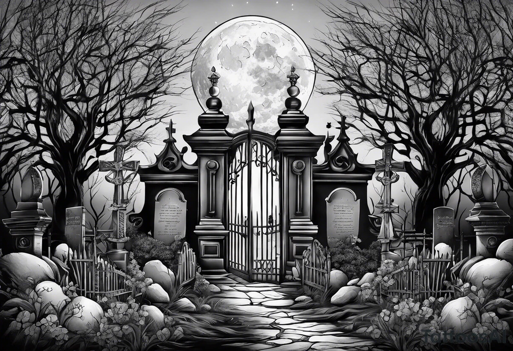 graveyard with moon tattoo idea