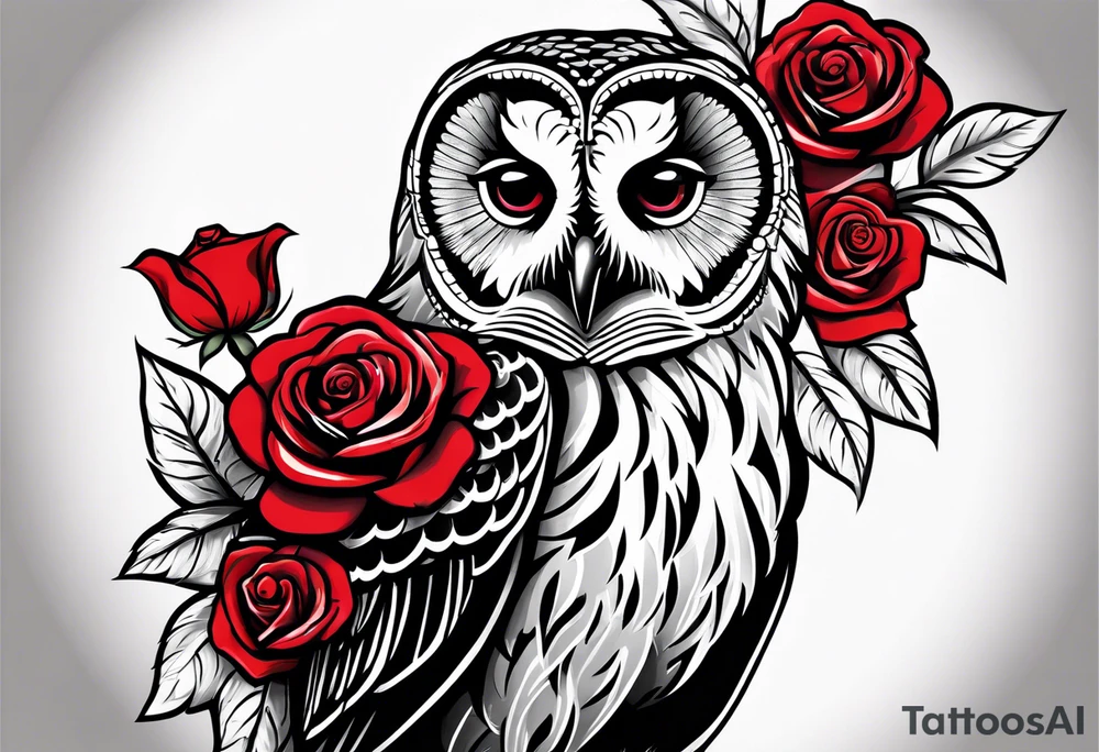 Barred owl with a rose and a heart tattoo idea