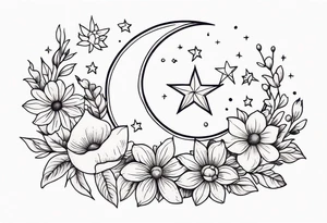 Moon stars flowers tattoo idea