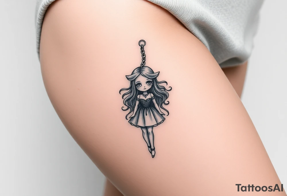 A magical girl turned doll on a keychain 
With a creepy vibe tattoo idea