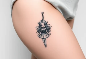 A magical girl turned doll on a keychain 
With a creepy vibe tattoo idea