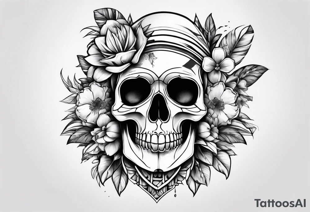 Caveira quebrada com flores nascendo dela tattoo idea