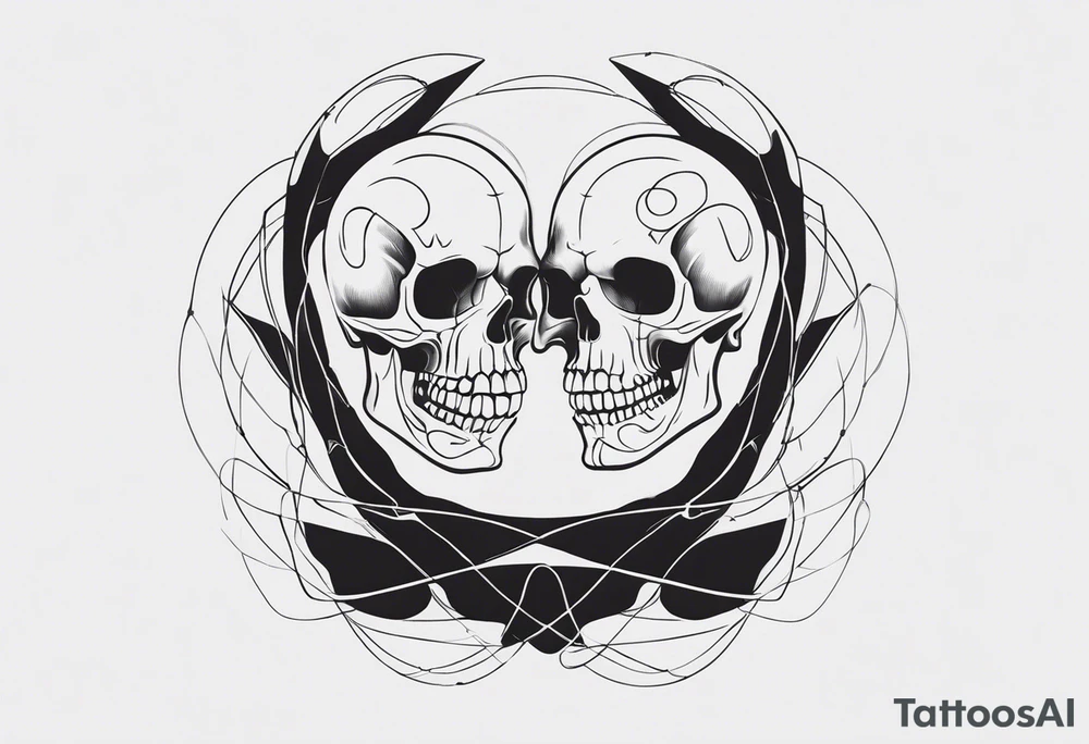 Two sankes intertwined going oposite ways and one being a white skeleton tattoo idea