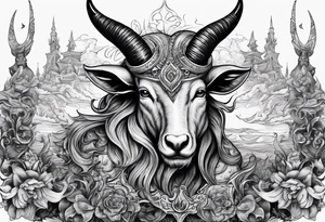Devil with goat horns in a sea of souls tattoo idea