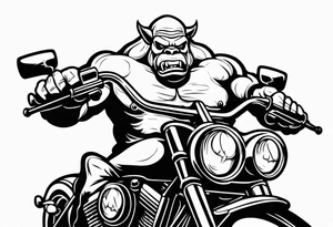 Ogre riding a Harley with ape hanger handlebars tattoo idea