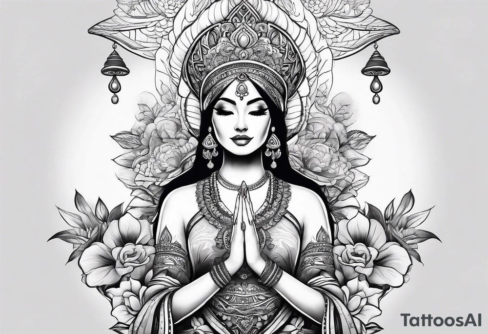 Female mushroom namaste tattoo idea