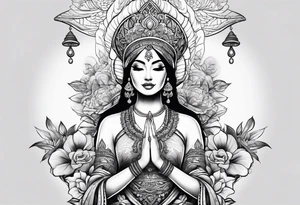 Female mushroom namaste tattoo idea