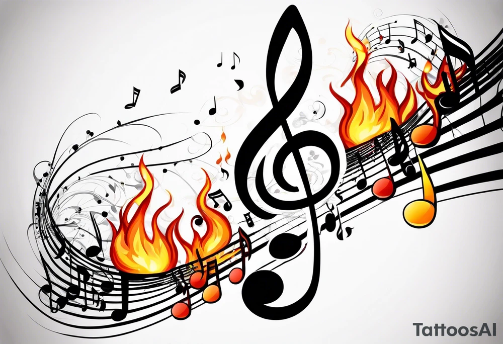 Musical notes on fire tattoo idea