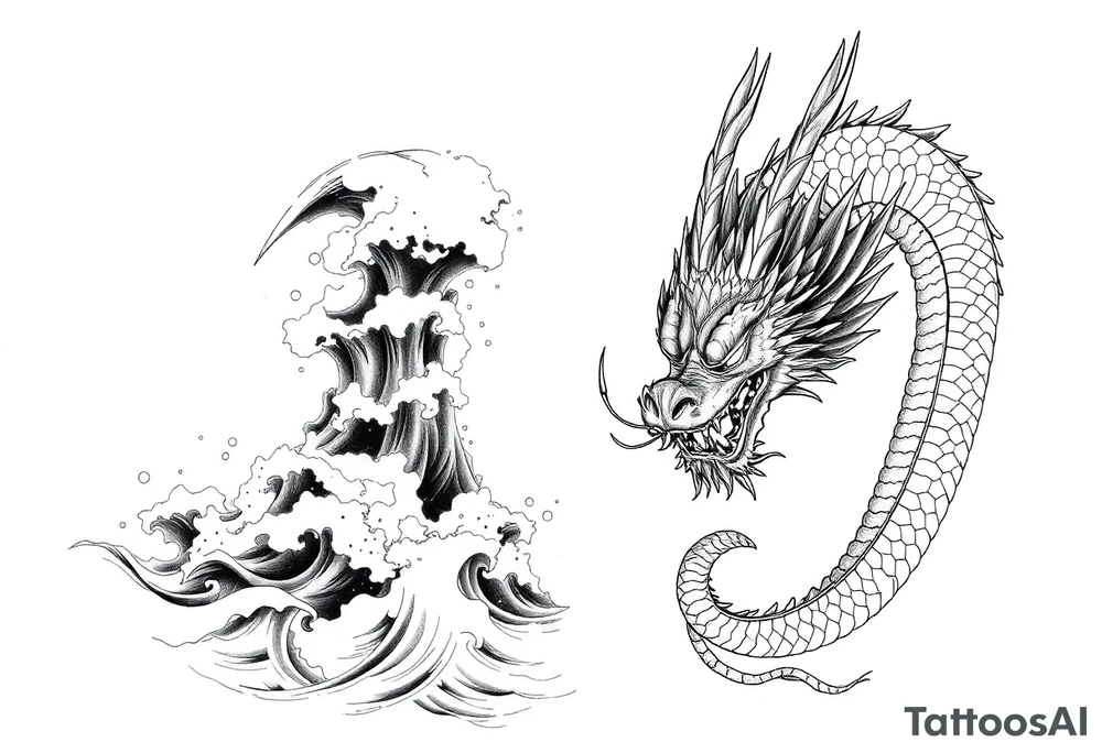 The ocean for the left side. The dragon with sumie style for the right side. That dragon goes up tattoo idea