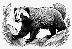 honey badger climbing up and over, claws, gentle face tattoo idea