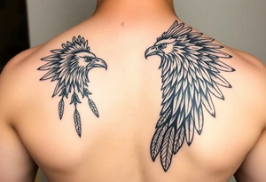 powerful majestic lion quetzal bird with long feathers and mayan tribal signs tattoo idea