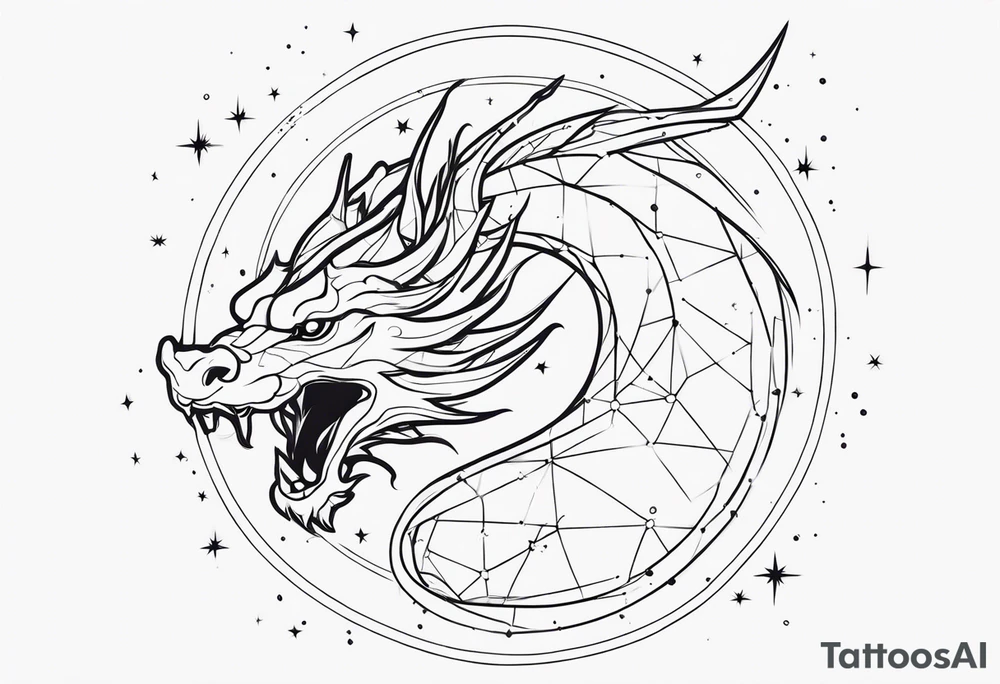 contour dragon on the background of the constellation Virgo tattoo idea