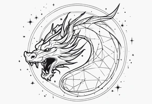 contour dragon on the background of the constellation Virgo tattoo idea