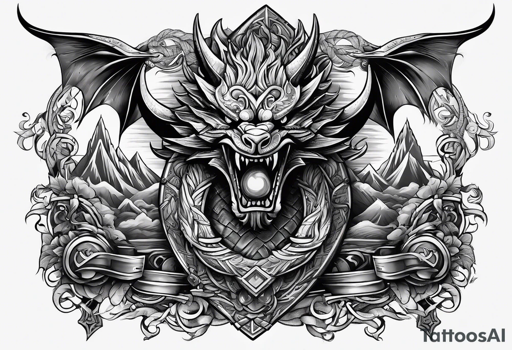 Valhalla sword shield dragon axe viking 
ship tattoo idea