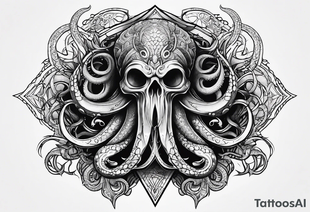 Long tattoo for arm. Lovecraftian creature protecting heart with tentacles. tattoo idea