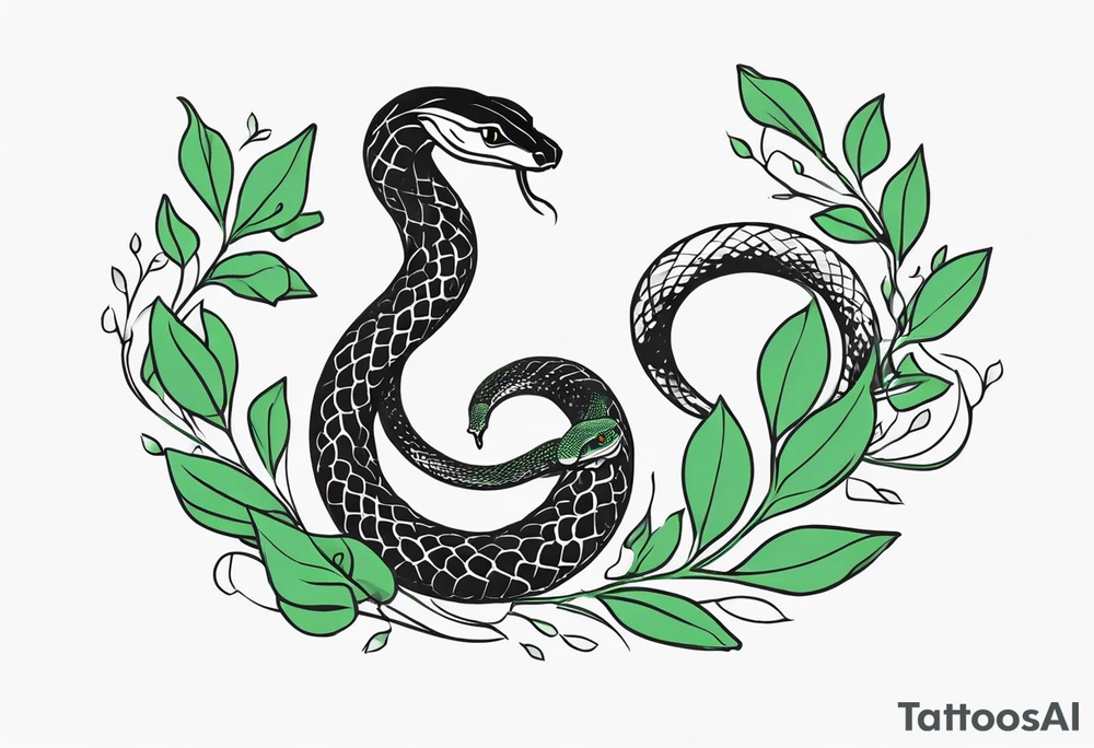 Seven deadly sins snake with soft green leaves as colour tattoo idea Seven deadly sins snake with soft green leaves as colour tattoo idea