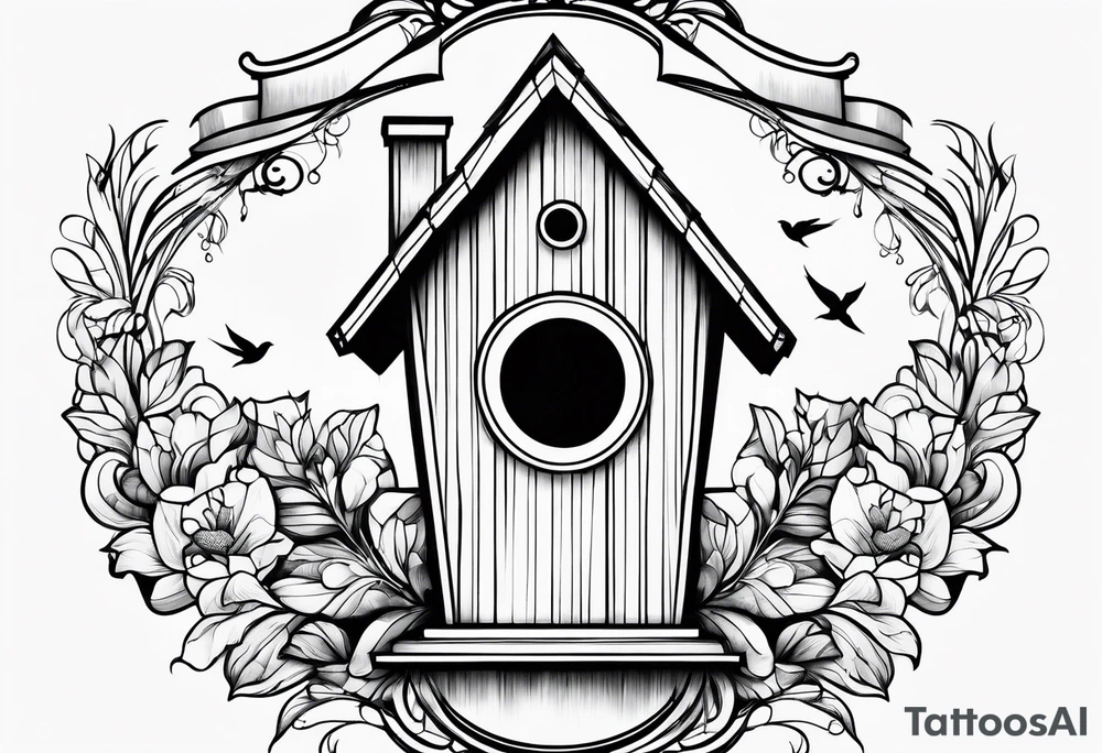 Outline of a birdhouse tattoo idea