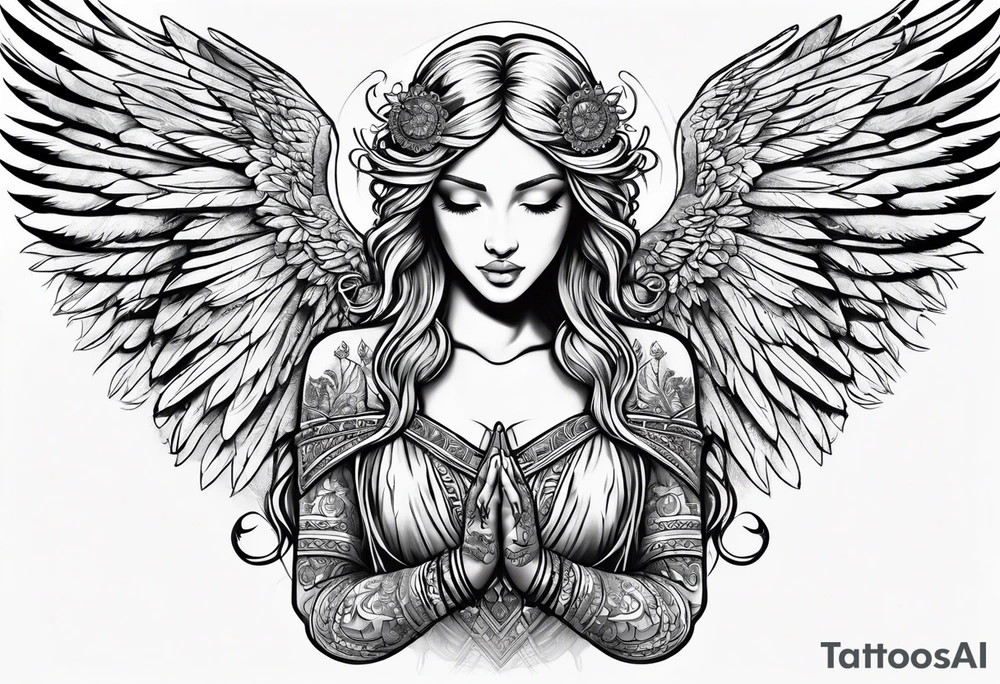 Angel with prayer hands tattoo idea