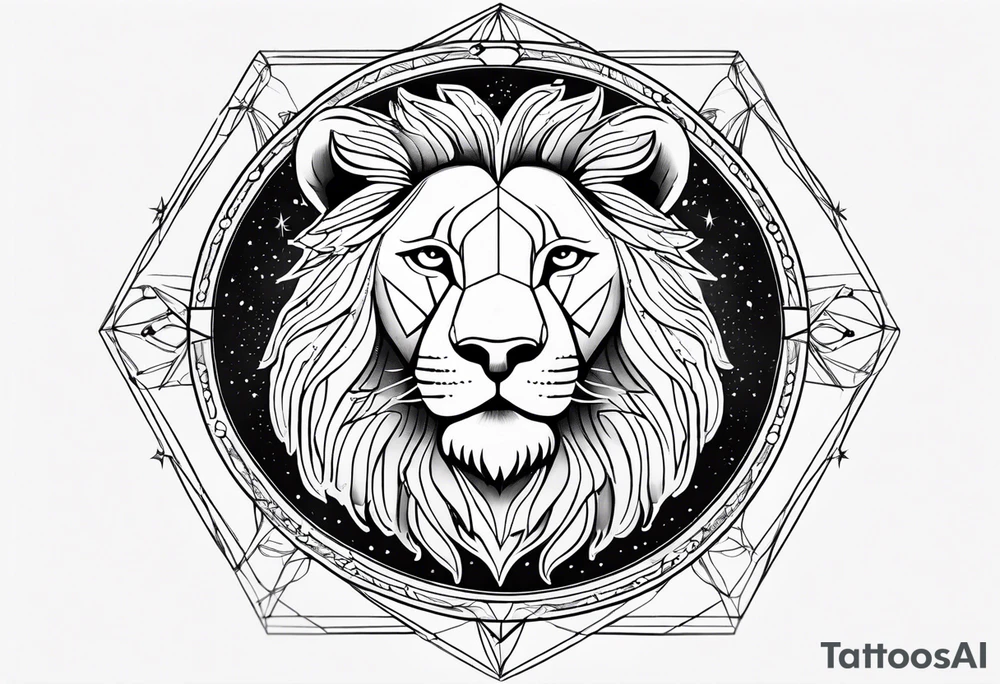Leo zodiac sign and all of its elements including the constellation on a back tatto tattoo idea