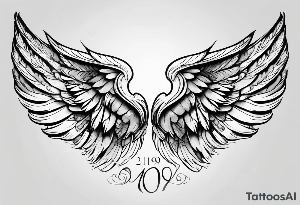 Angel wings with the numbers of 999 tattoo idea