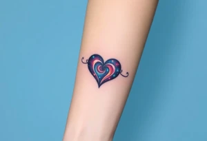 Fully depicted infinity symbol with a heart made of swirling galaxy patterns at its end tattoo idea
