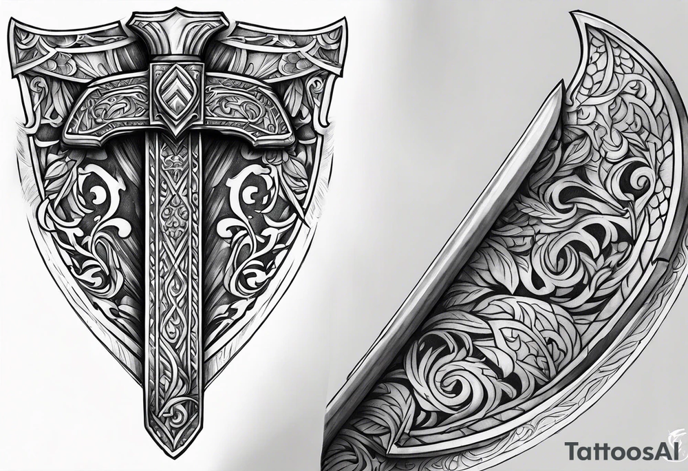 Valhalla sword shield axe tattoo idea